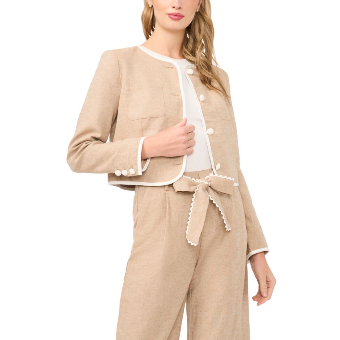 Cece Women's Contrast Patch Pocket Crewneck Jacket
