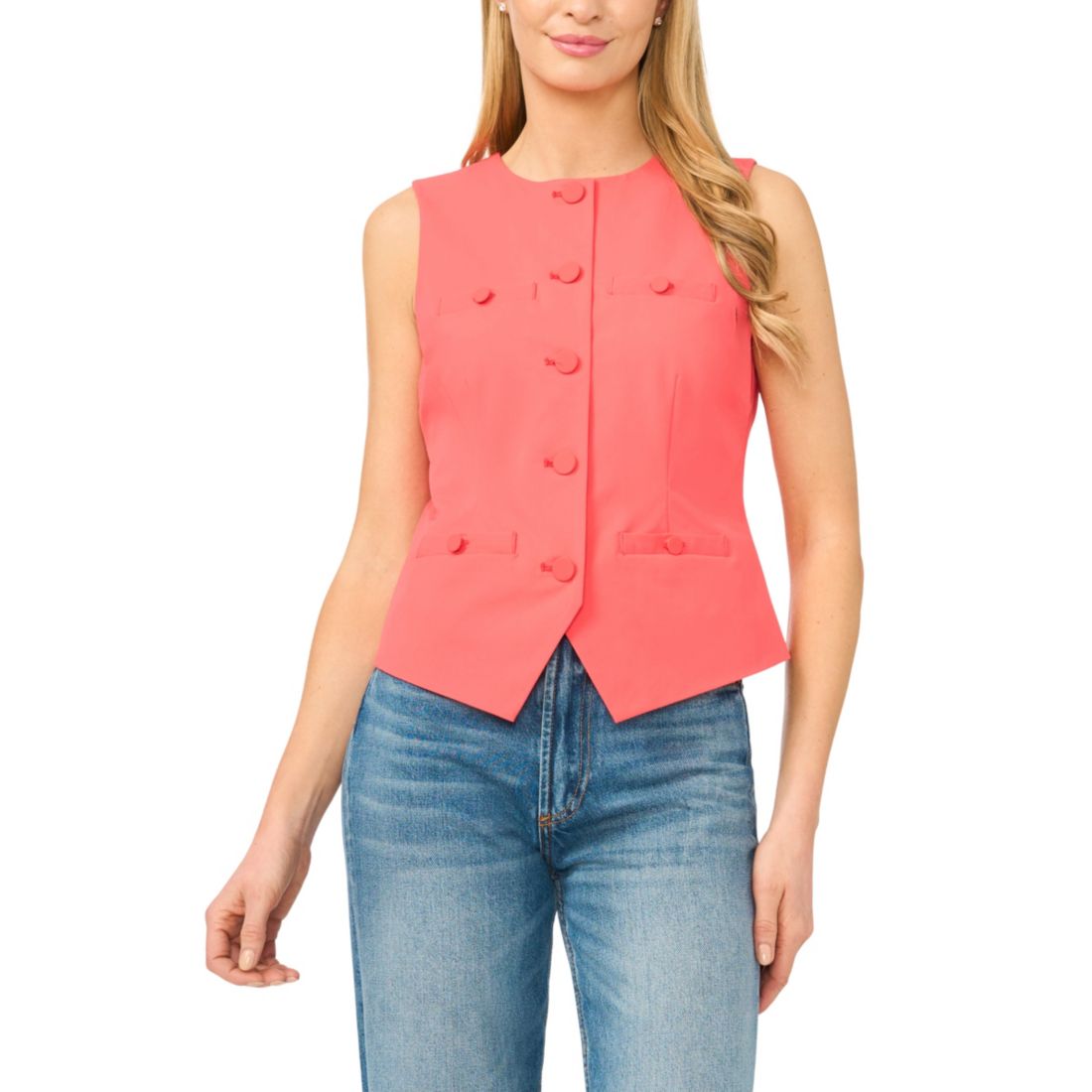 Cece Women's Crewneck Button-Up Vest