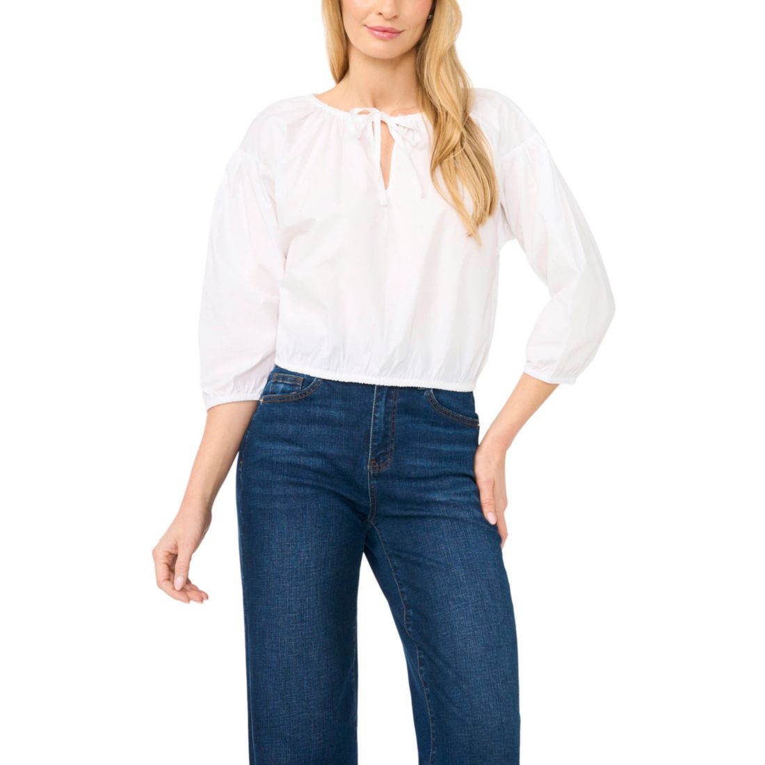 Cece Women's Split Tie Neck Bubble Blouse