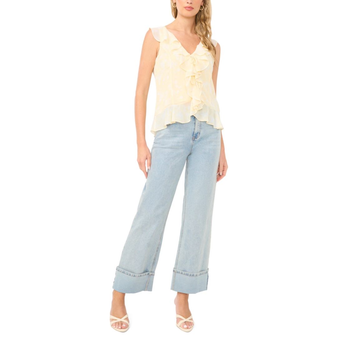 1.state Women's V-Neck Ruffle Sleeve Blouse