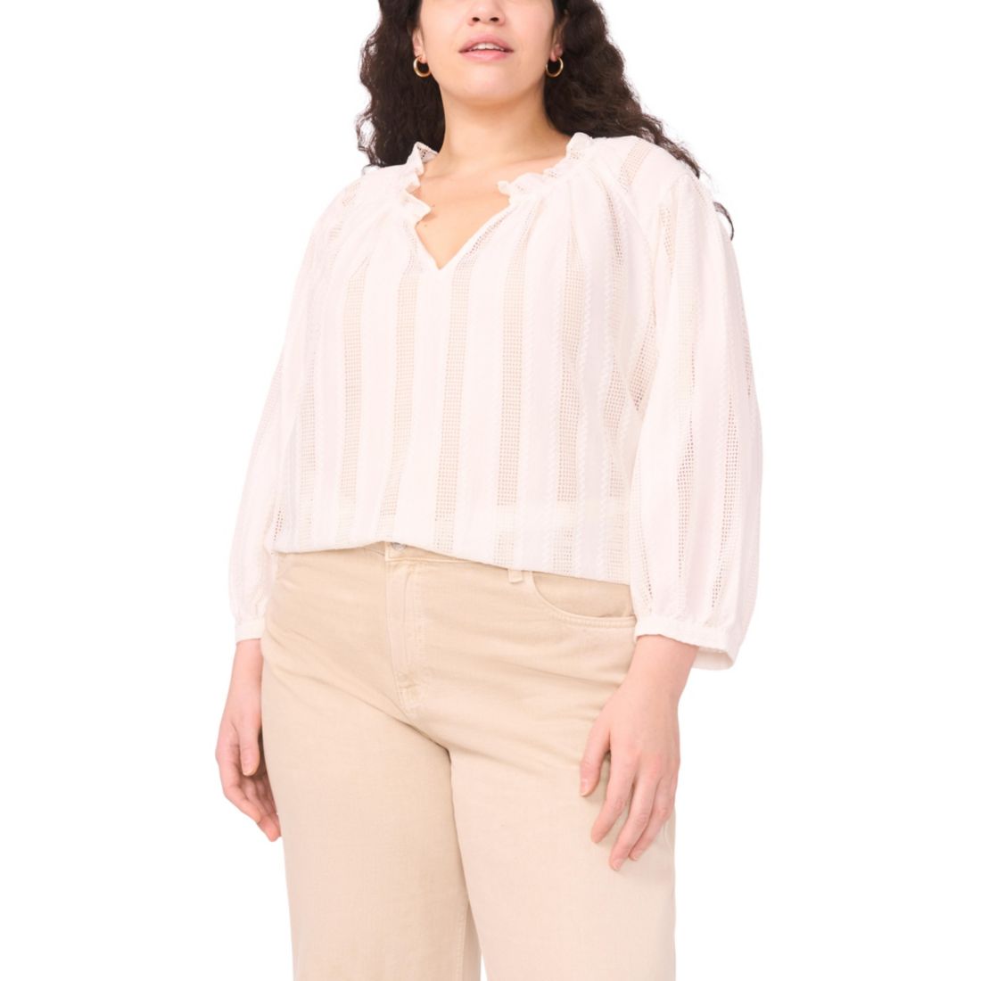 Vince Camuto Plus Size Split Neck Peasant Blouse