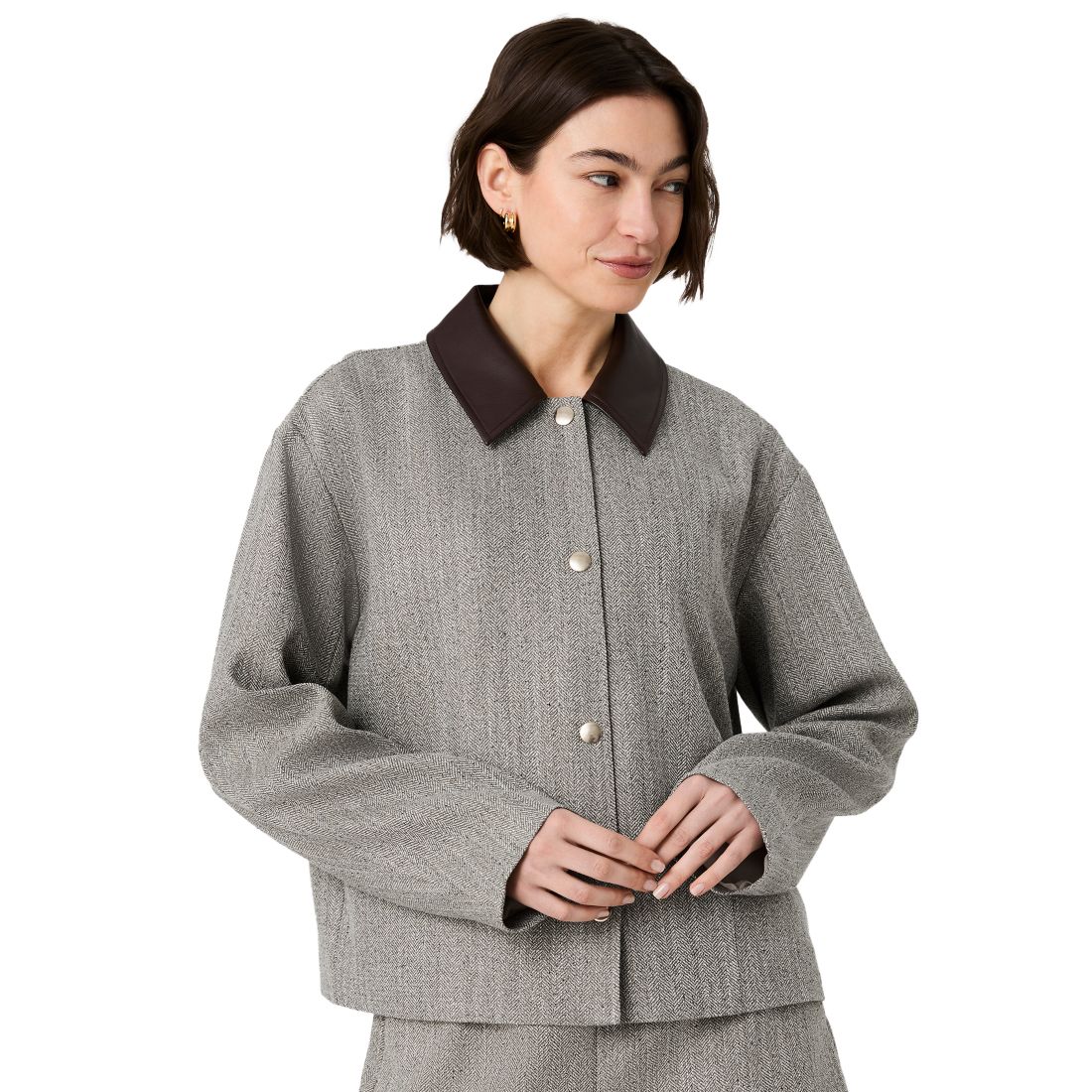 French Connection Women's Speckled Herringbone Cropped Jacket