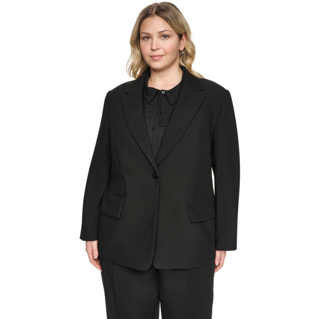 Karl Lagerfeld Paris Plus Size One-Button Notch Lapel Blazer