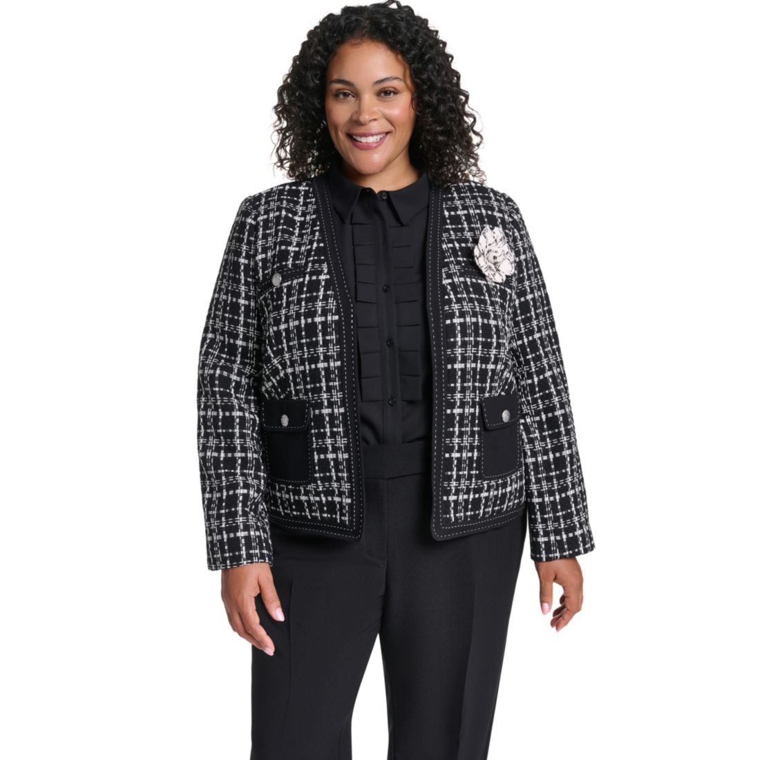 Karl Lagerfeld Paris Plus Size Open-Front Woven Jacket