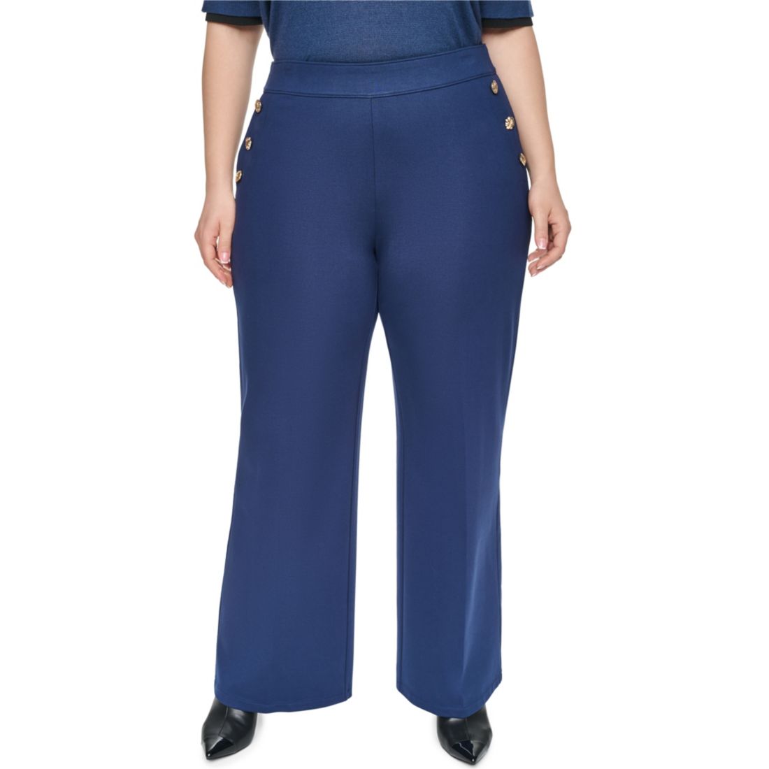 Karl Lagerfeld Paris Plus Size Compression Sailor Mid-Rise Straight Pants