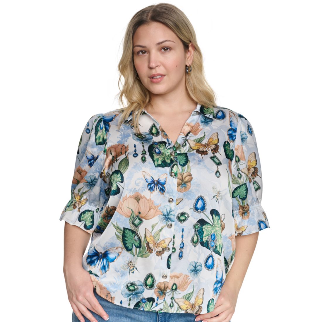 Karl Lagerfeld Paris Plus Size Collared Button-Front Top