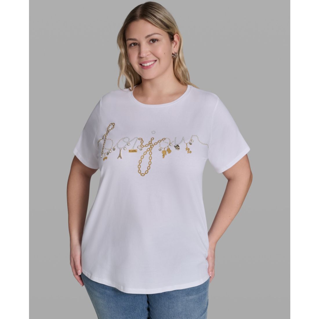 Karl Lagerfeld Paris Plus Size Script Bonjour T-Shirt