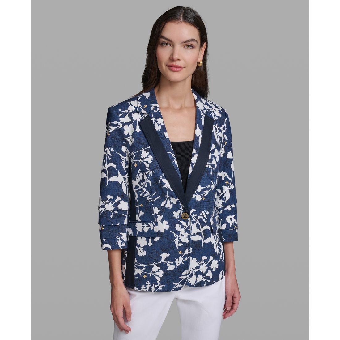 Karl Lagerfeld Paris Petite Printed Collared Neck Blazer