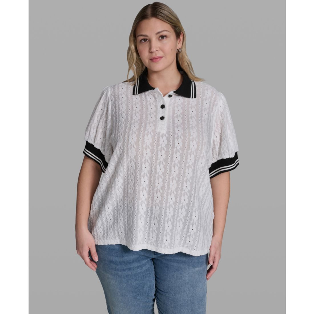 Karl Lagerfeld Paris Plus Size Collared Button-Front Blouse