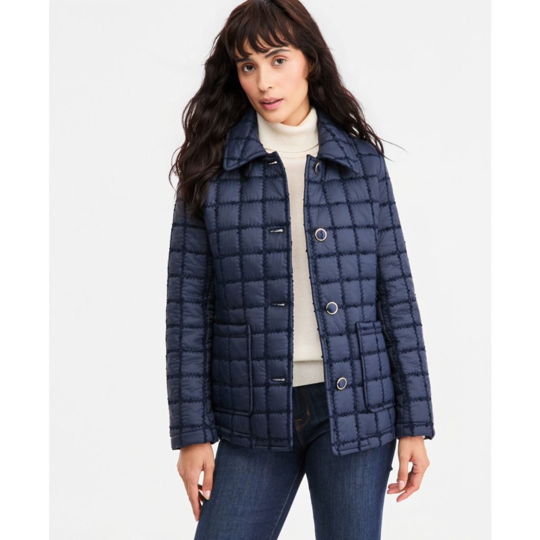 Cece Women's Short Boucle Windowpane Quilted Coat