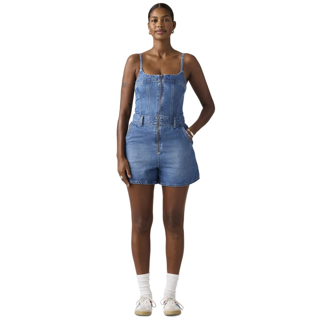 Levi s Women's Jadine Square Neck Front-Zip Cotton Romper