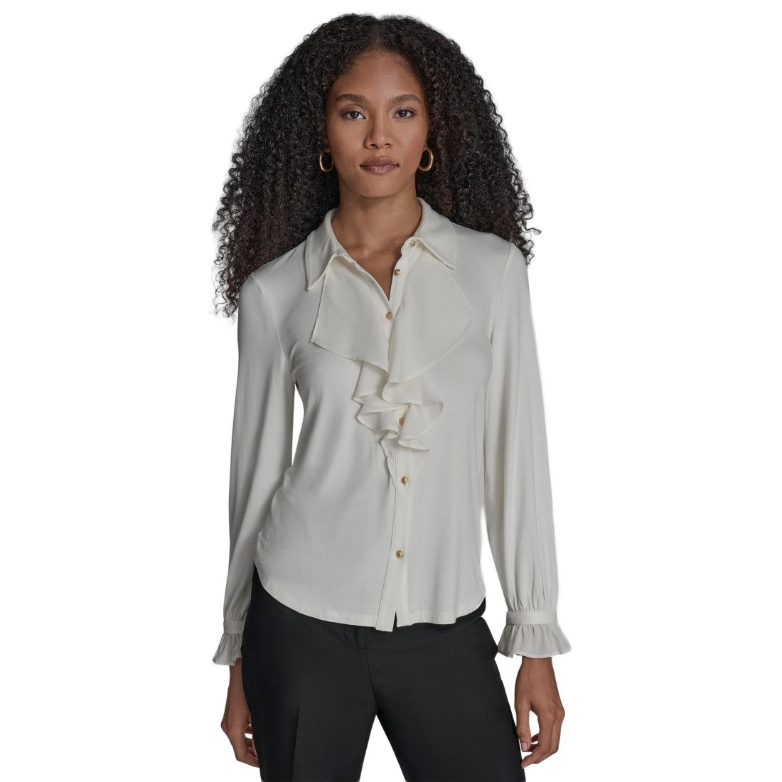 Bcbg Women's Button Down Ruffle Front Blouse