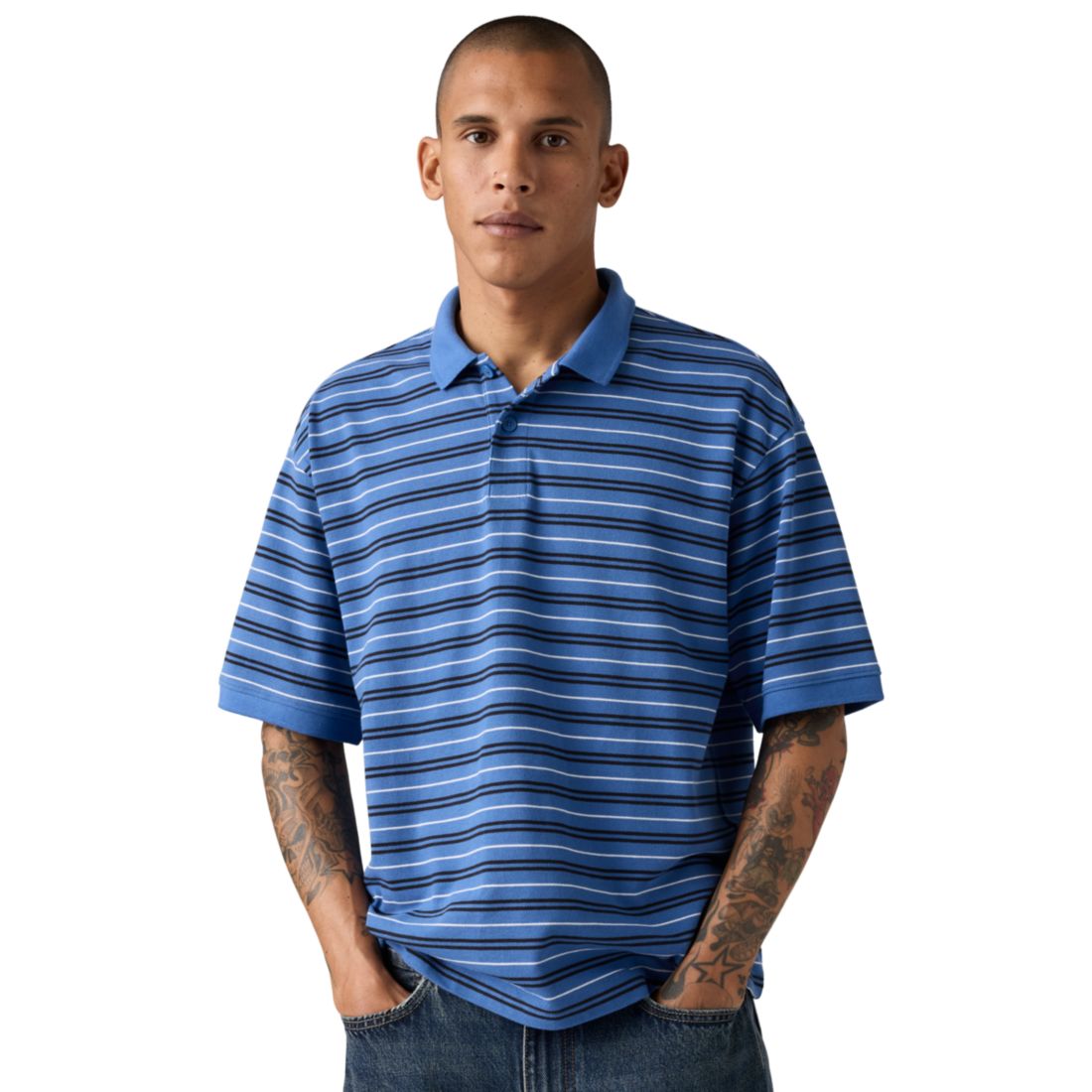 Levi's Men's Striped Pattern Boxy Regular-Fit Polo Shirt