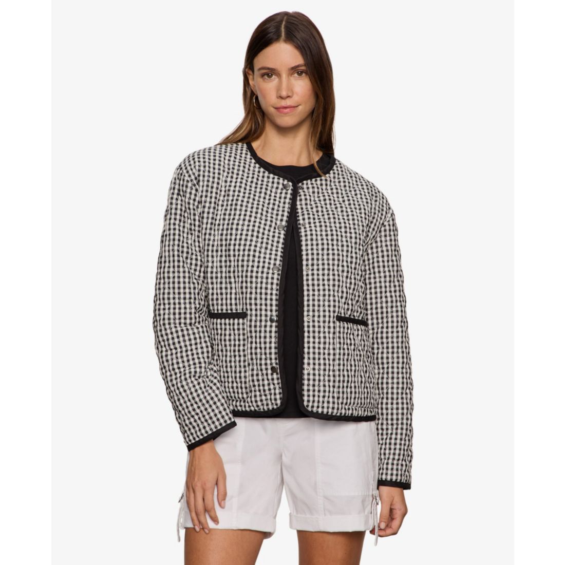 Sanctuary Women's Quilted Button-Front Crew Neck Jacket