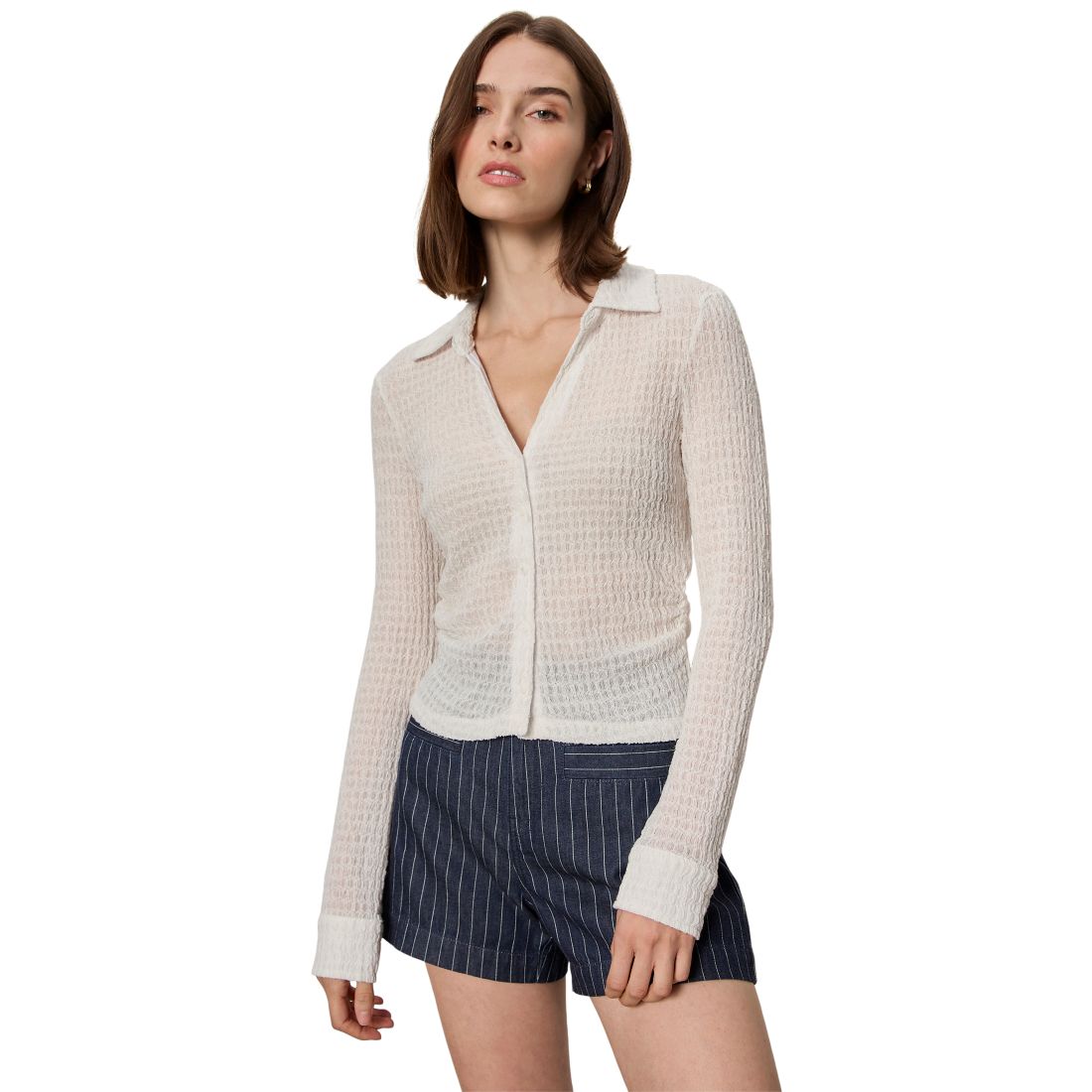 Sanctuary Women's Juno Textured Long-Sleeve Spread Collar Shirt