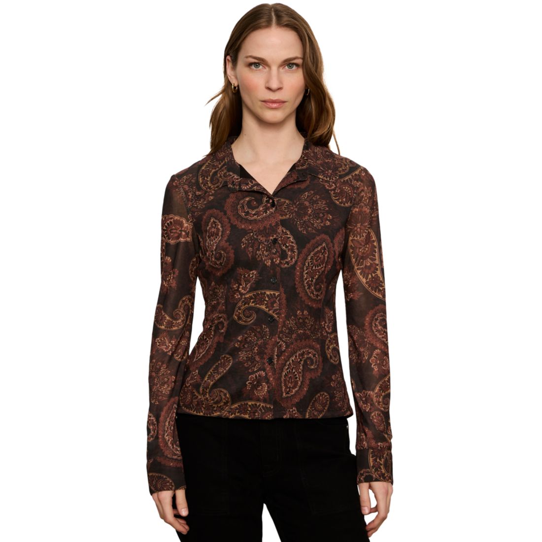 Sanctuary Women's Fitted Mesh Button Down Top