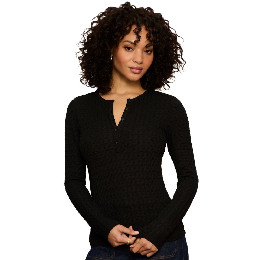Sanctuary Women's Not So Basic Textured Long-Sleeve Henley Top
