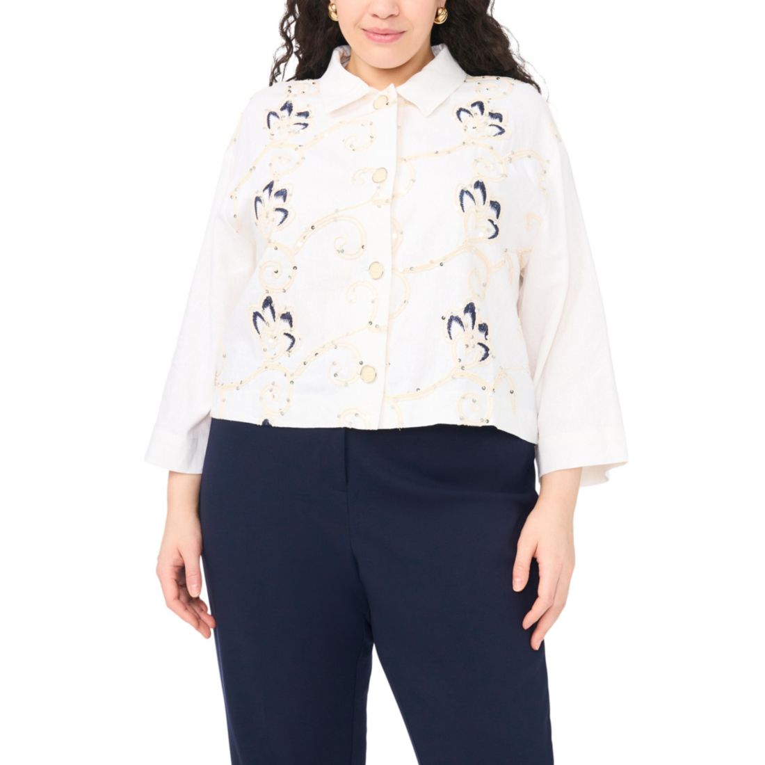 Vince Camuto Plus Size Collar Button-Down Jacket