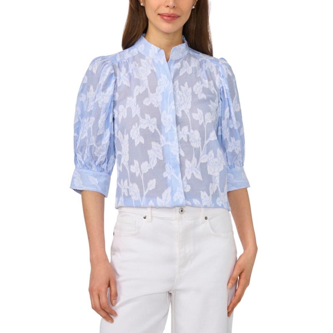 Cece Women's Open Collar Striped Top
