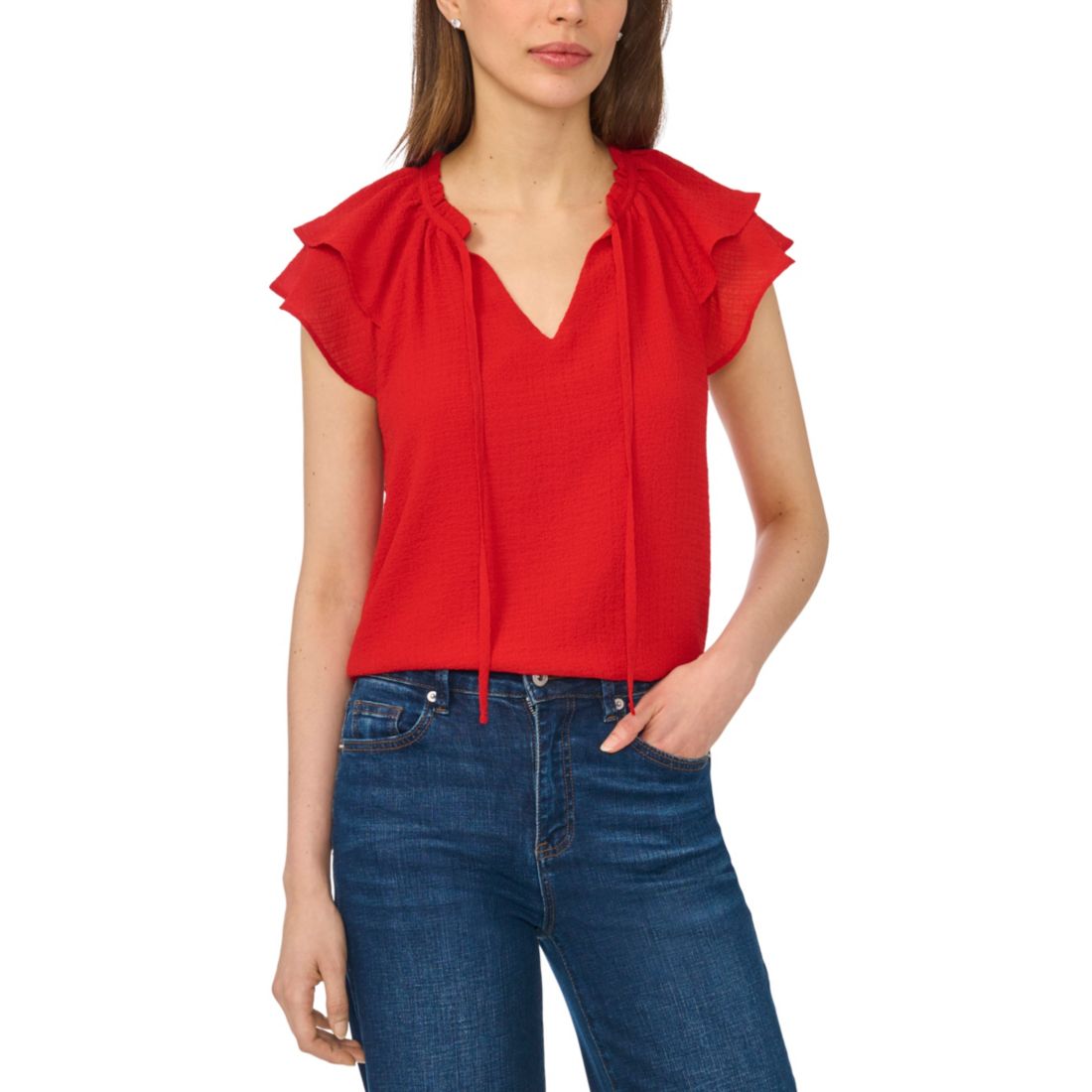 Cece Women's Flutter-Sleeve Tie-Neck Top