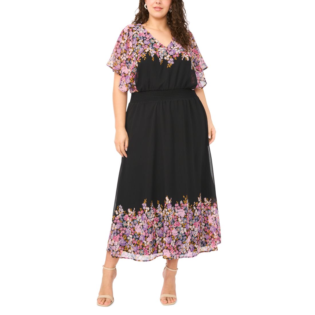 Msk Plus Size Flutter-Sleeve V-Neck Maxi Dress