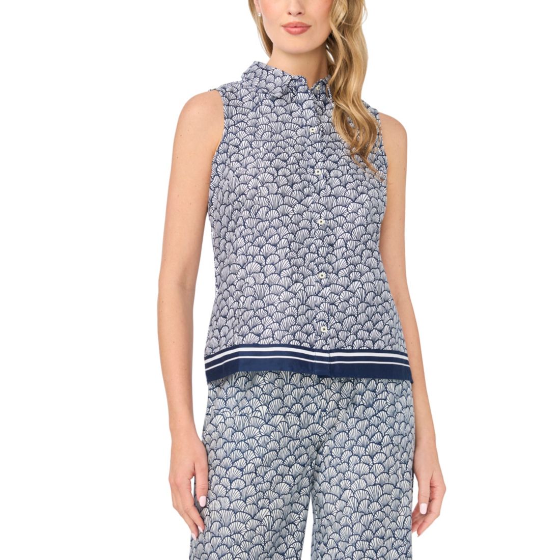 Cece Women's Sleeveless Collared Button-Down Top