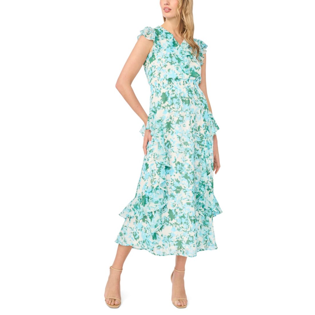 Cece Women's Printed Ruffle Wrap Midi Dress