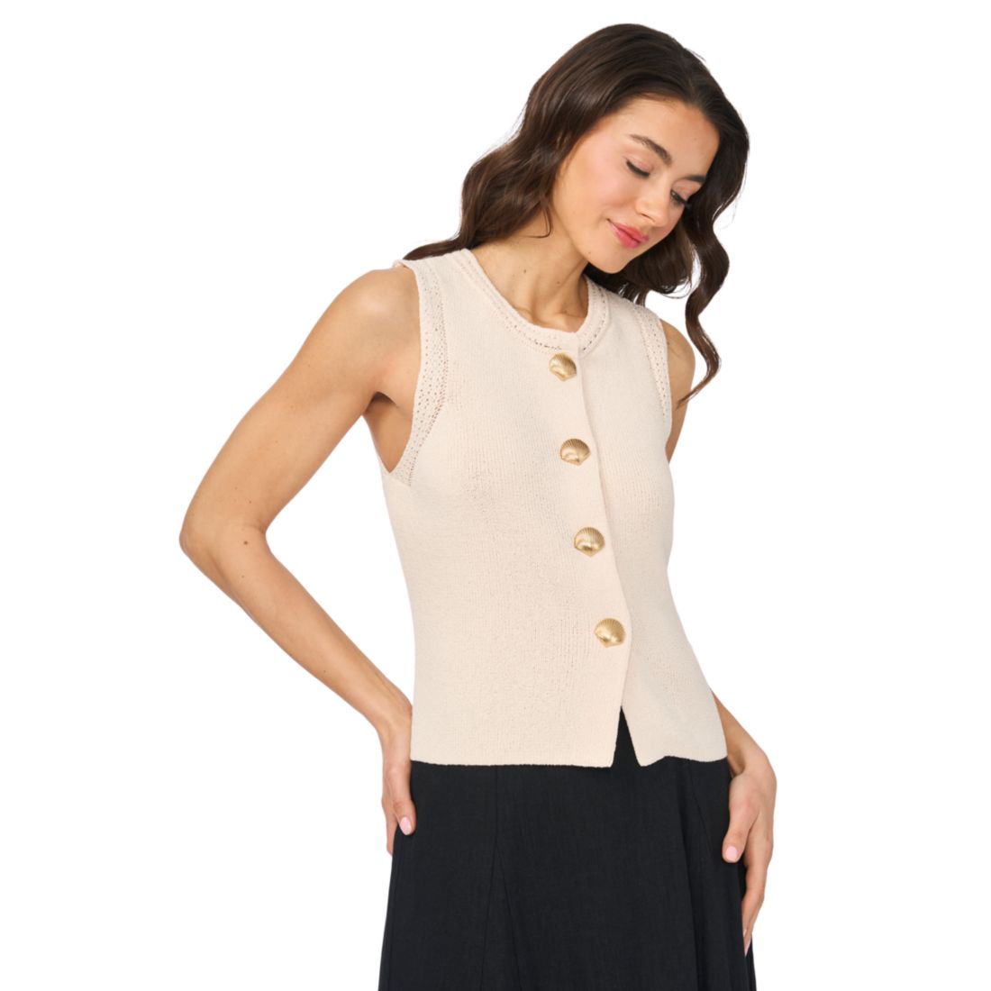 Cece Women's Crewneck Shell-Button Tank Top