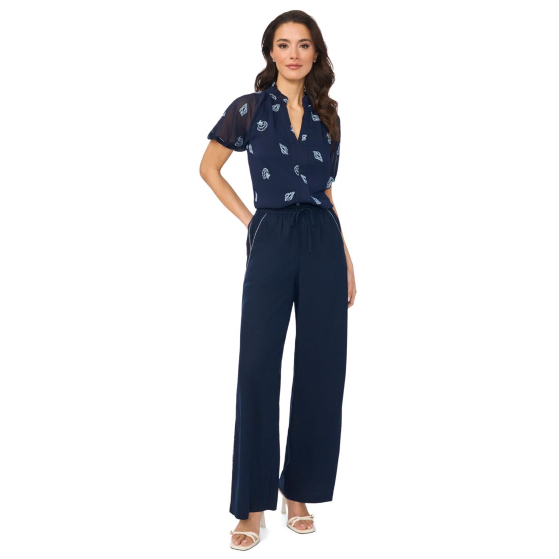 Cece Women's Embroidered Split V-Neck Blouse