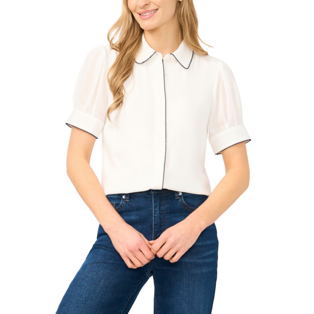 Cece Women's Short-Sleeve Button-Up Top