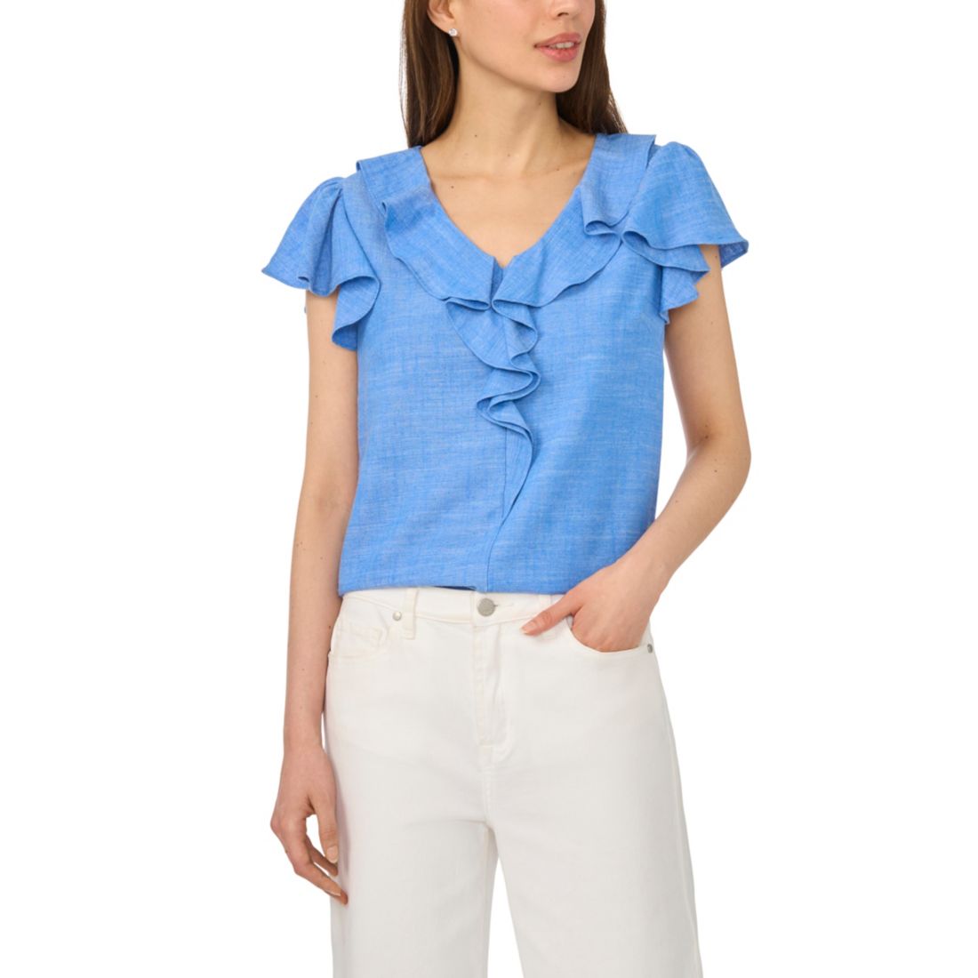 Cece Women's Ruffle V-Neck Flutter-Sleeve Top