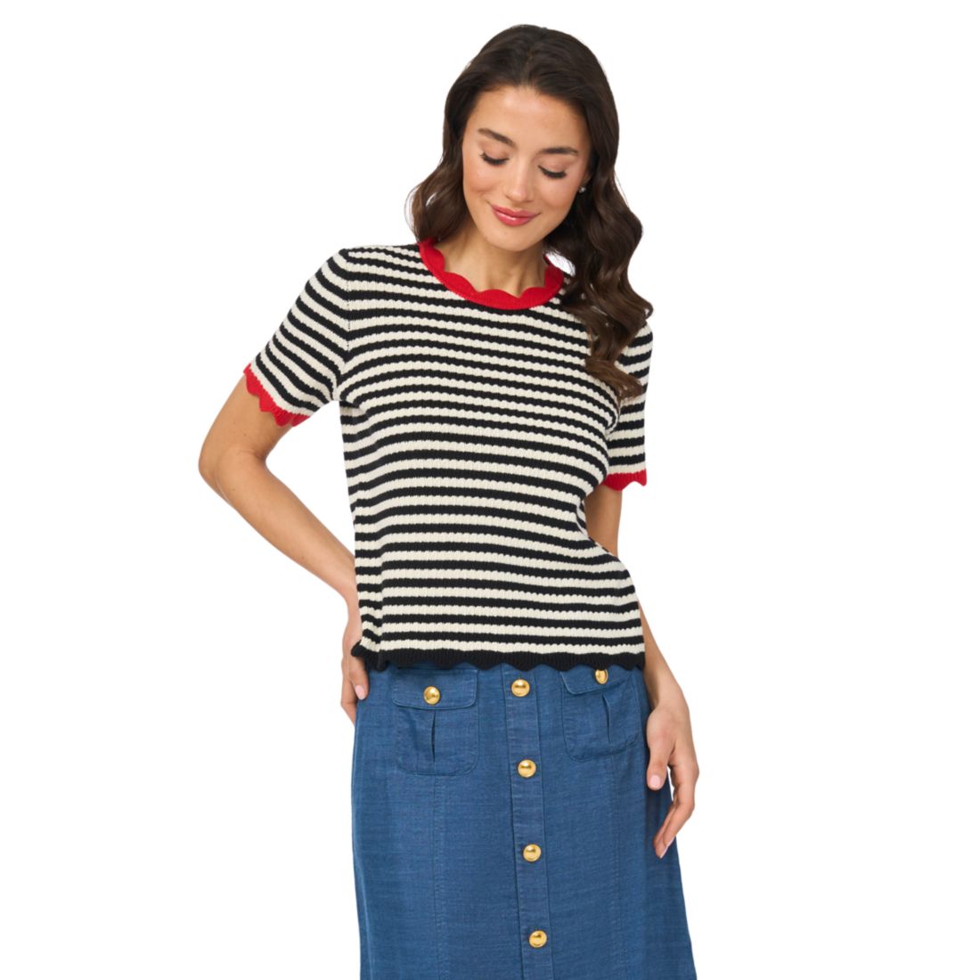 Cece Women's Striped Pointelle Sweater