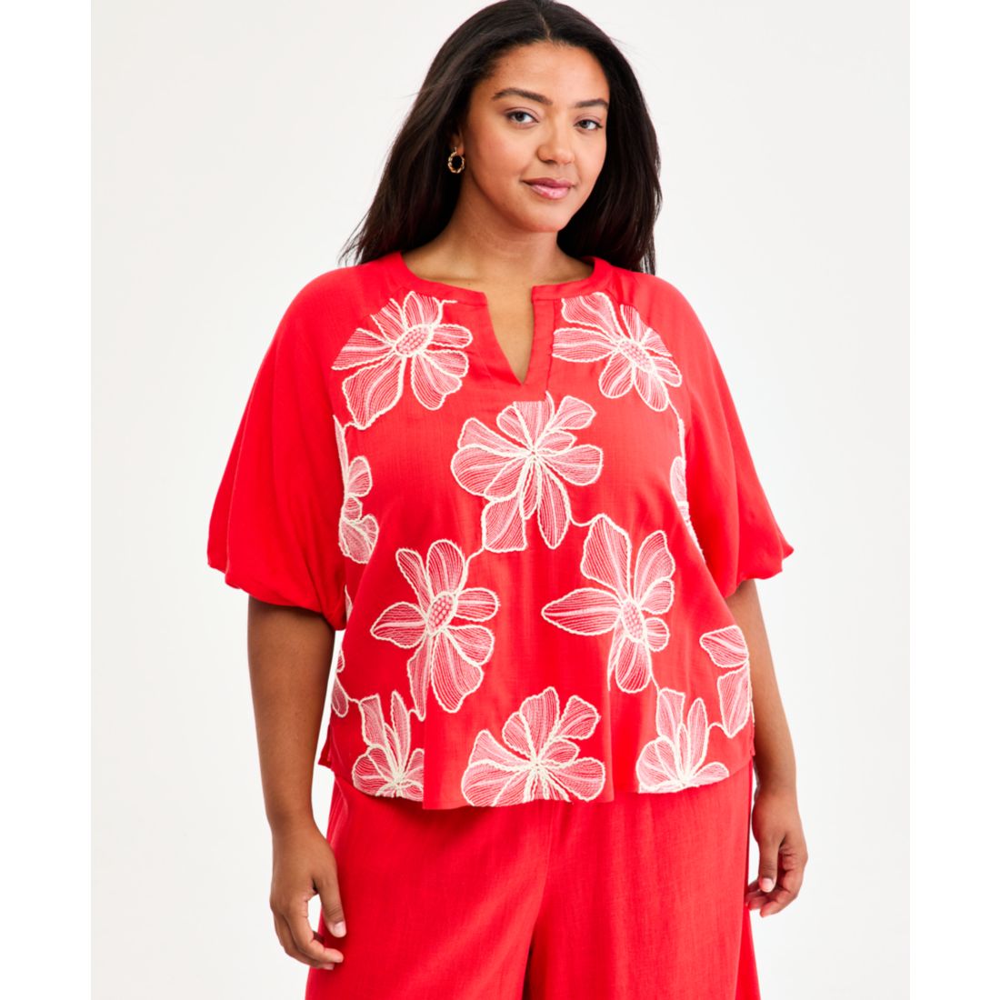 Vince Camuto Plus Size Split Neck Bubble Sleeve Blouse
