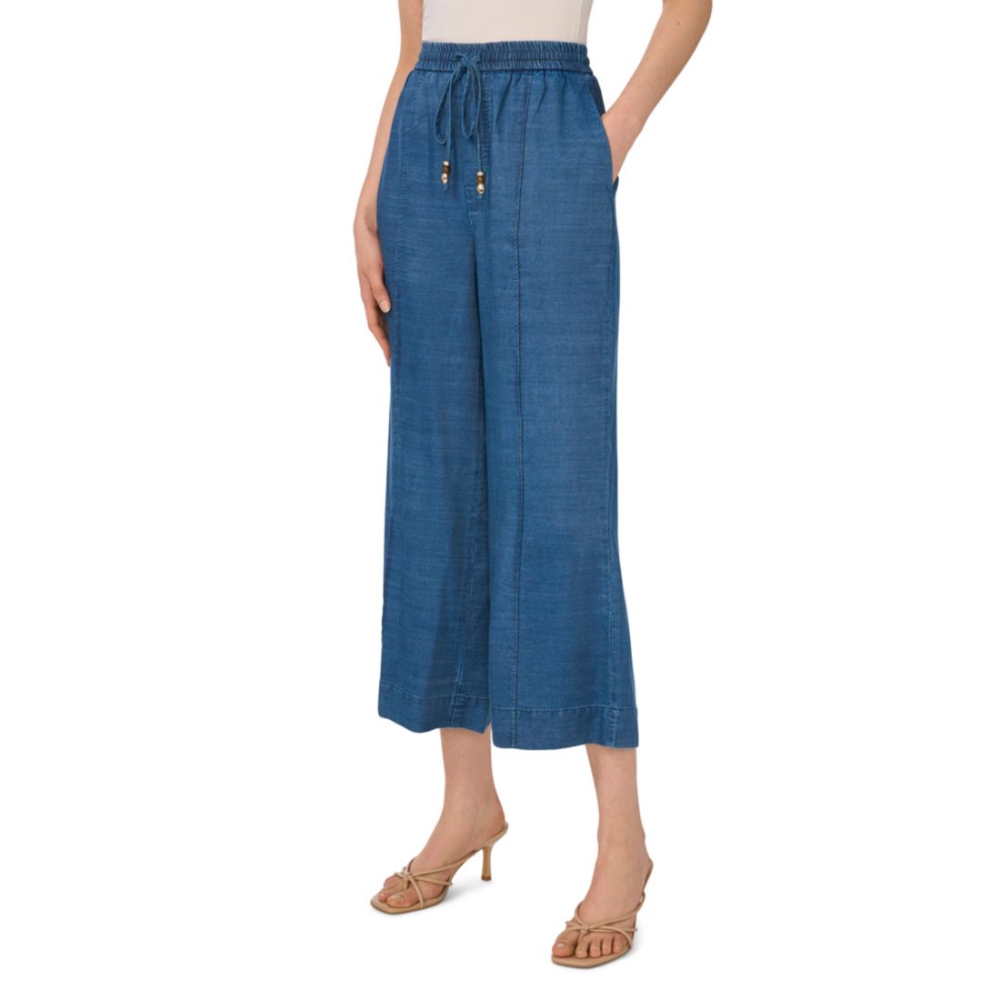 Cece Women's Scallop Chambray Pull-On Pants