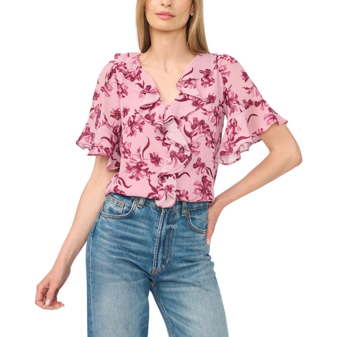 Cece Women's V-Neck Short-Flutter Sleeve Blouse