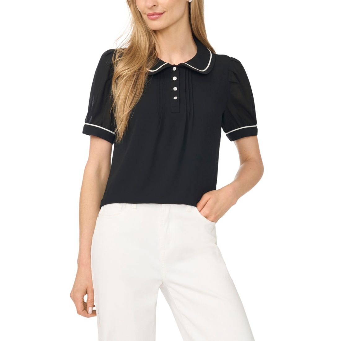 Cece Women's Peter Pan Collar Puff Short-Sleeve Blouse