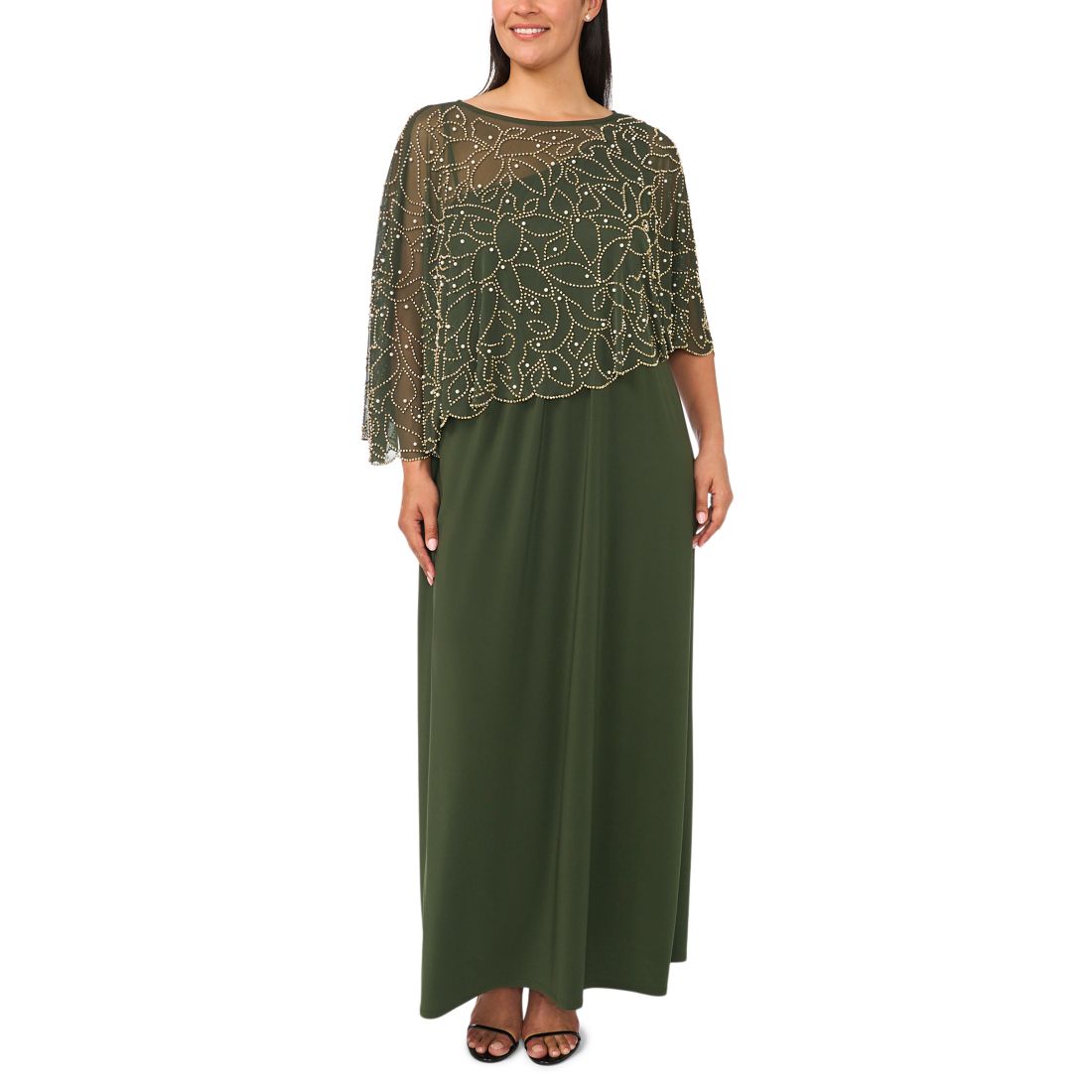 Msk Plus Size Beaded Cape Gown