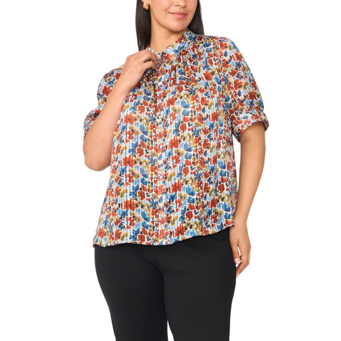 Vince Camuto Plus Size Mock Neck Button-Front Blouse