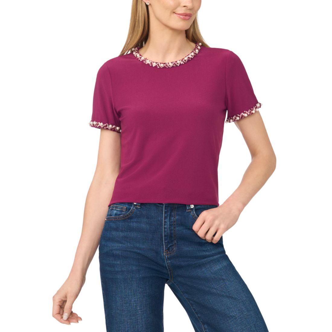 Cece Women's Embellished Short Sleeve Top