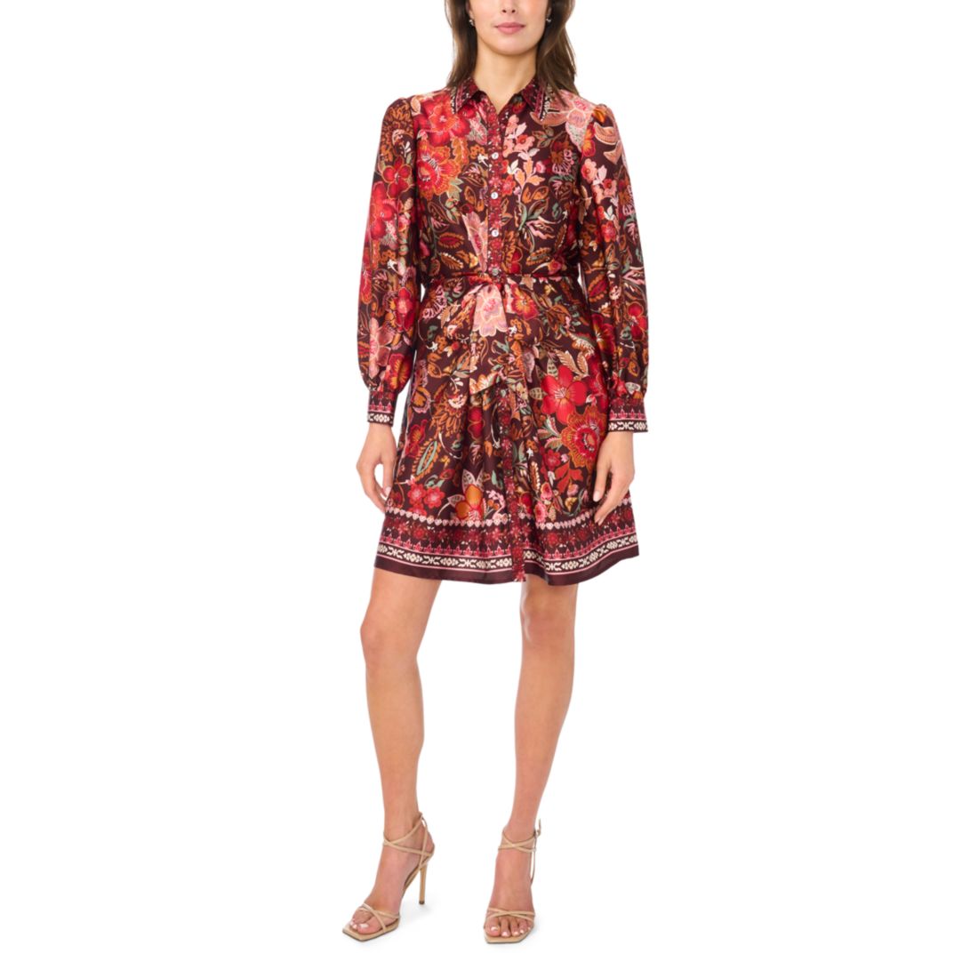 Msk Women's Button Up Tie-Front Long-Sleeve Dress