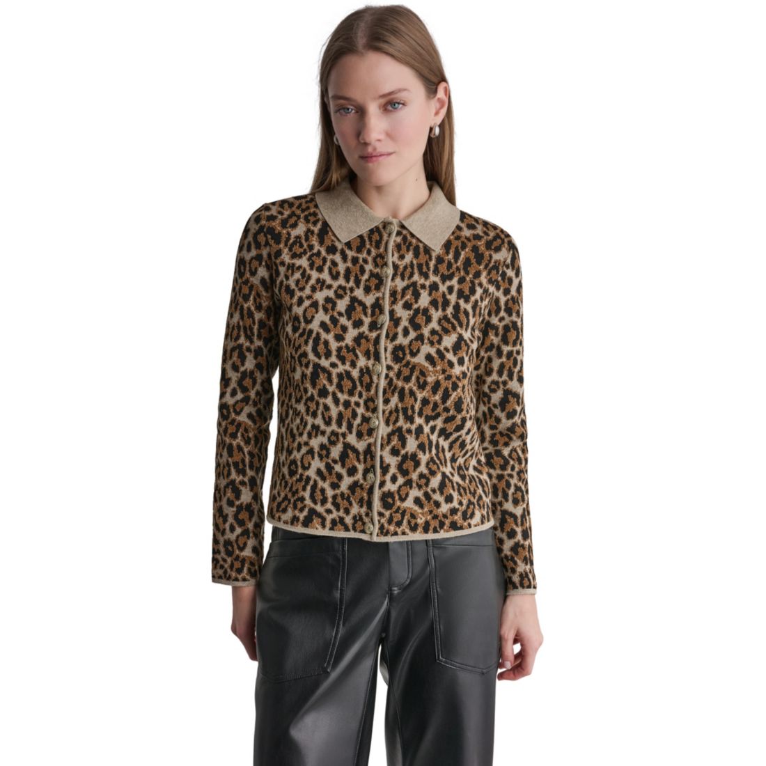 Bcbg Women's Leopard-Print Button-Front Fitted Cardigan