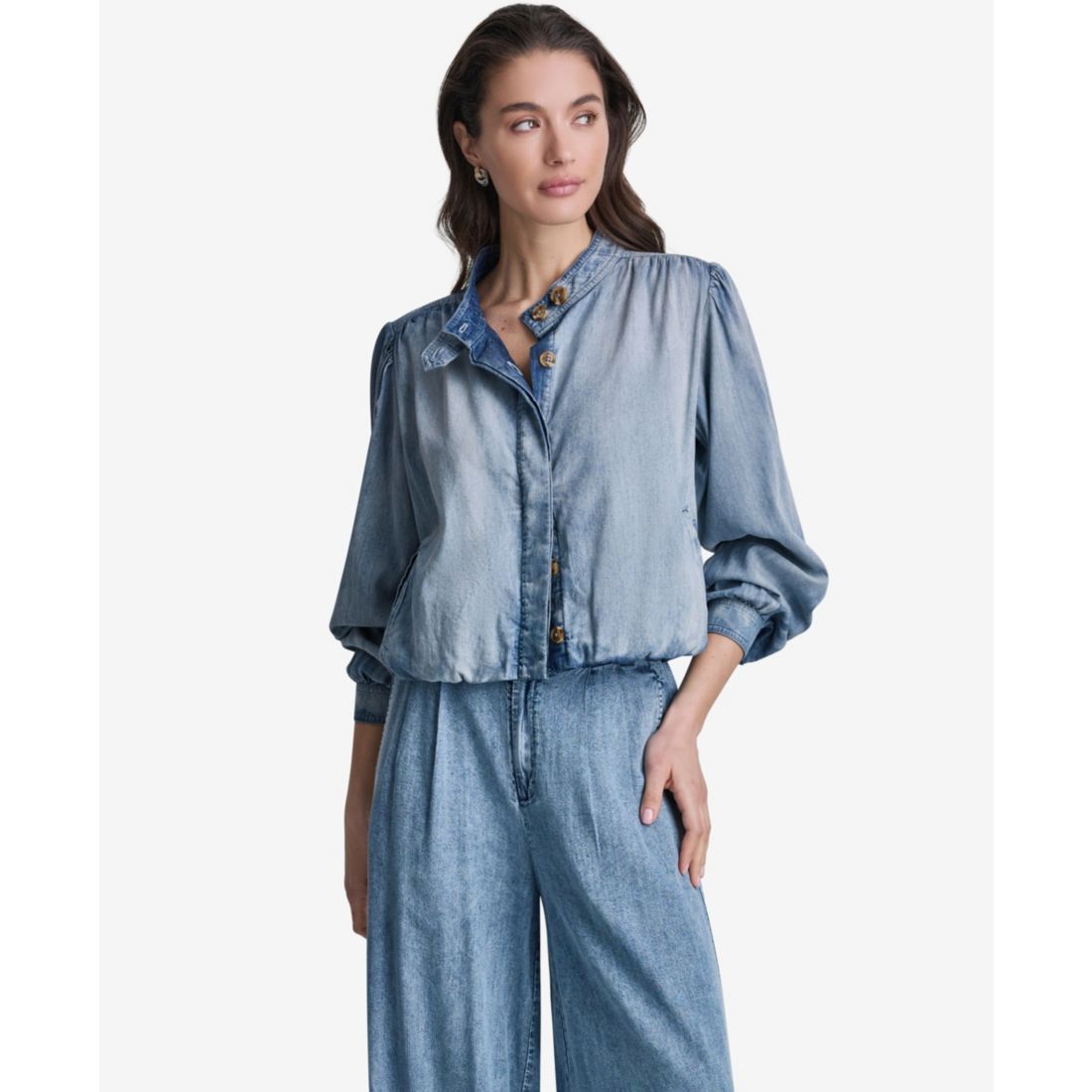 Bcbg Women's Puff-Sleeve Button-Front Collared Top