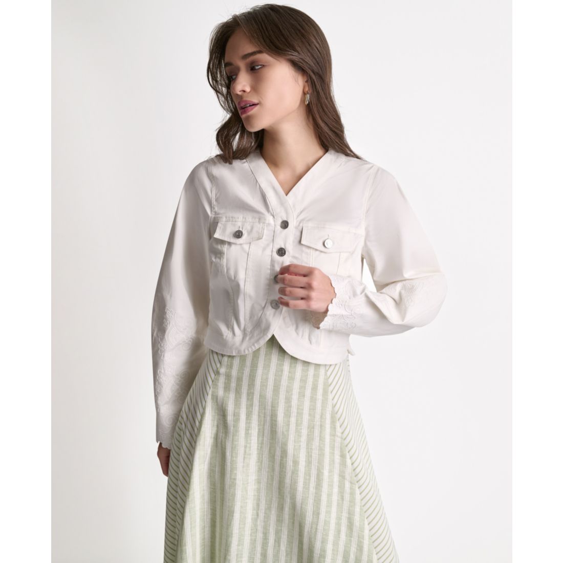 Bcbg Women's V-Neck Tulip Hem Cropped Jacket