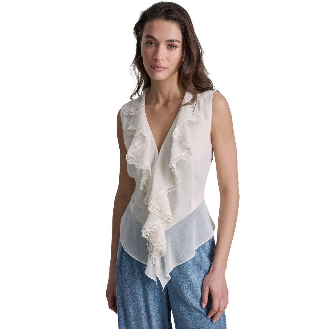 Bcbg Women's Ruffled V-Neck Sleeveless Blouse