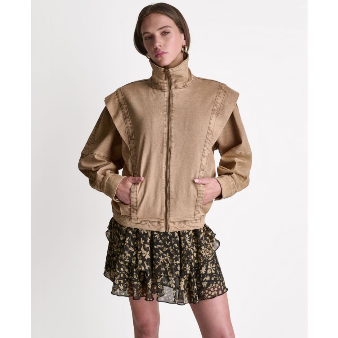 Bcbg Women's Acid Wash Collared Oversize Jacket