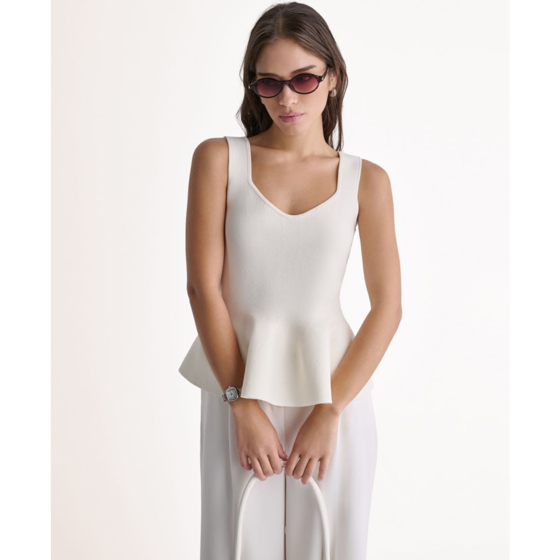 Bcbg Women's Sleeveless V-Neck Peplum Top