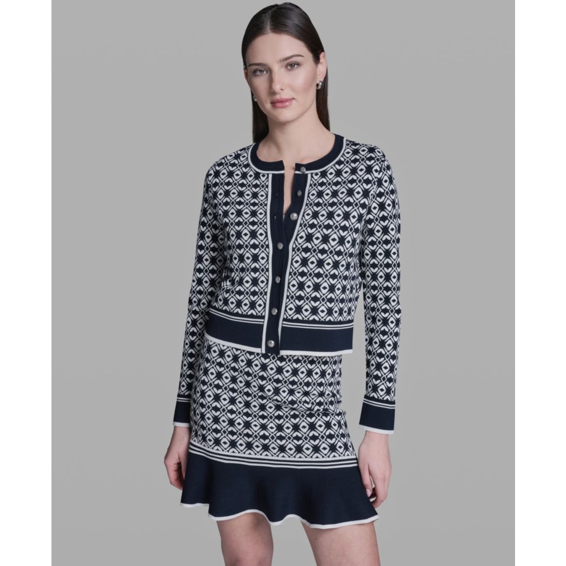 Bcbg Women's Printed Crewneck Sweater Jacket