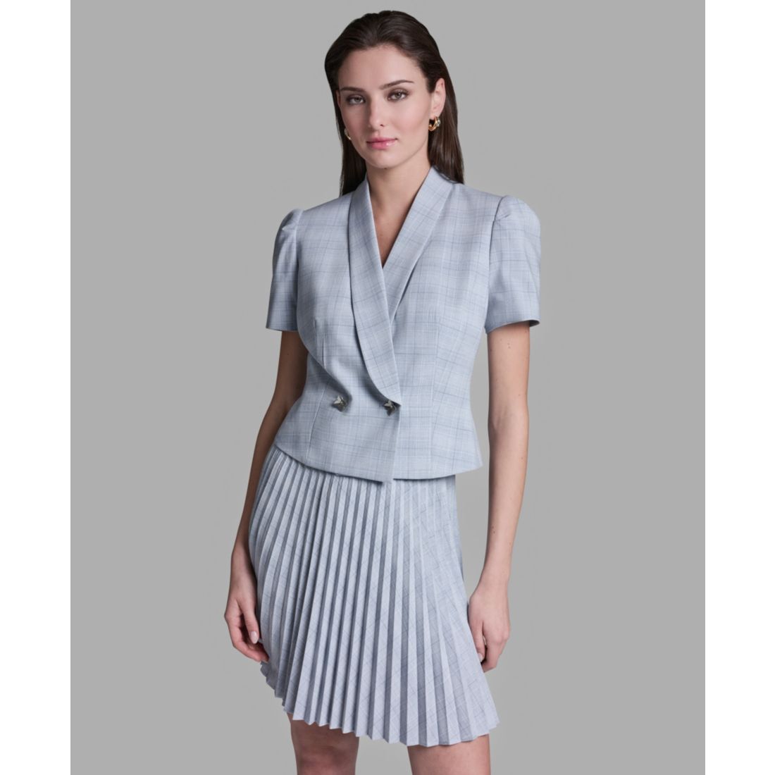 Bcbg Women's Draped Collar Two Button Plaid Jacket