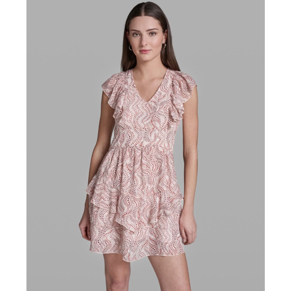 Bcbg Women's Printed Ruffle V-Neck Dress