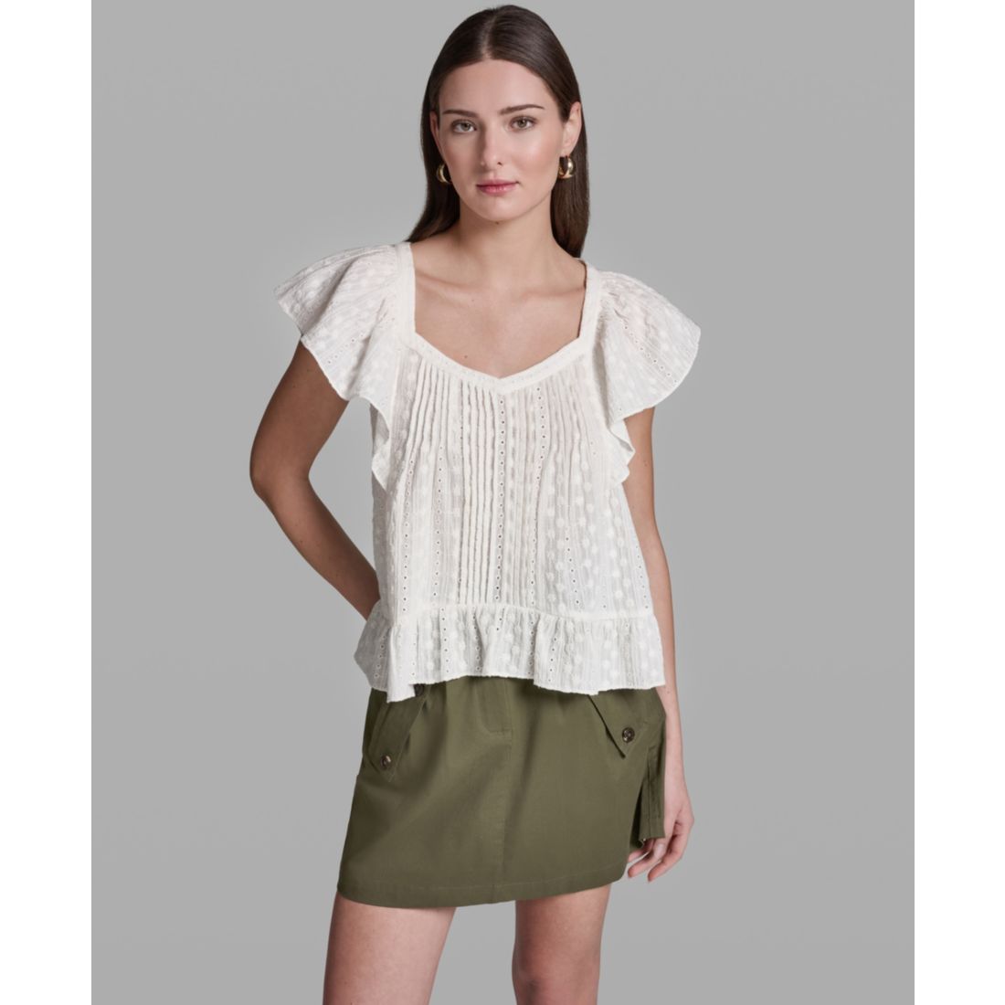 Bcbg Women's Multi Layer Ruffles Flutter-Sleeve Top